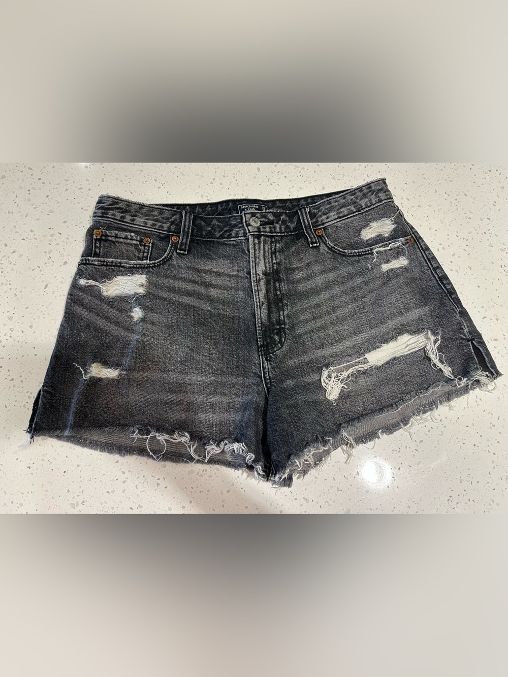 Abercrombie & Fitch Black Washed Distressed Denim Shorts